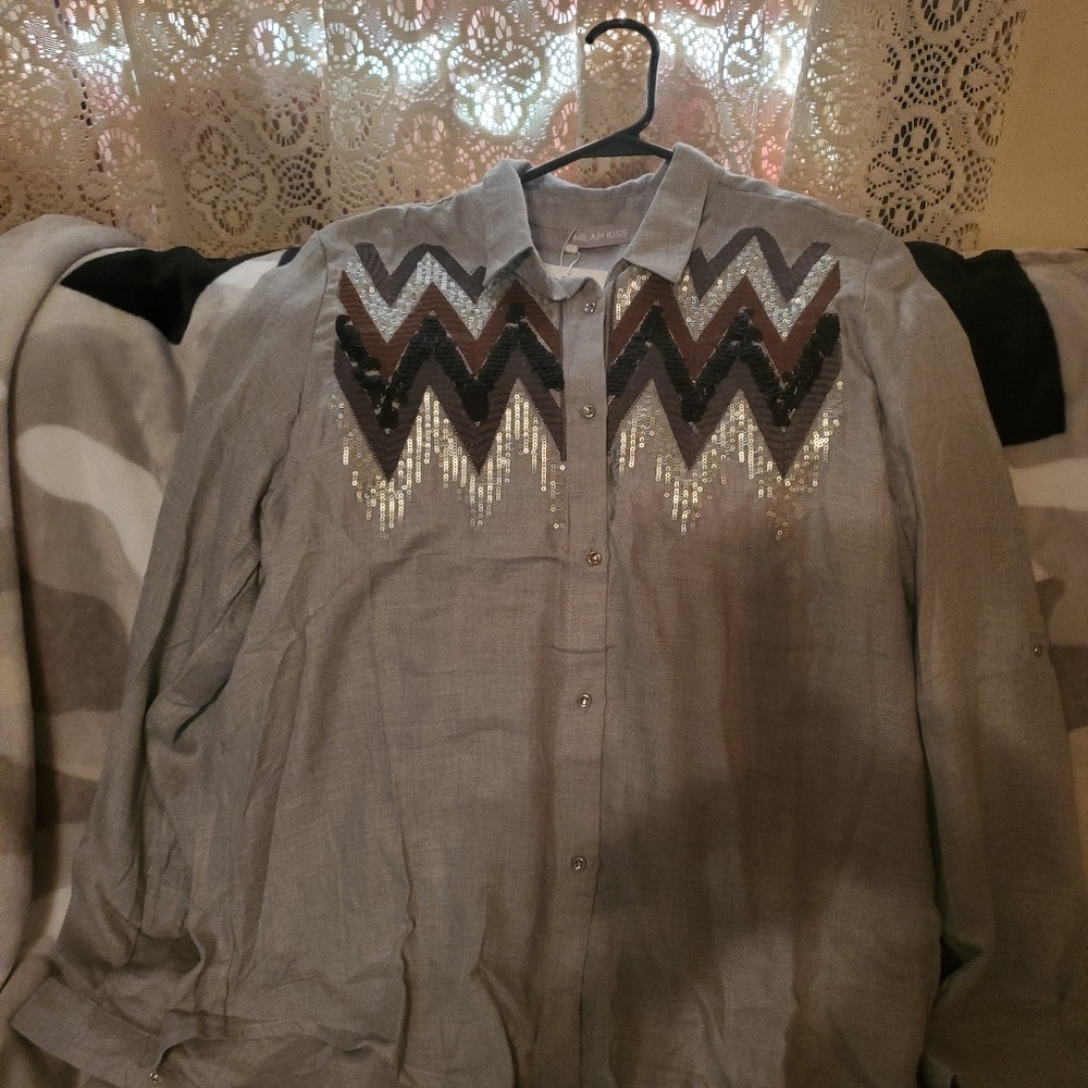Long sleeve chevron sequin shirt